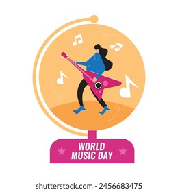 World music day vector illustration. music celebration. guitarist with music notes.