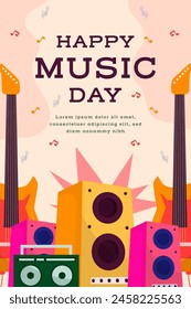 world music day vertical banner illustration with musical instrument