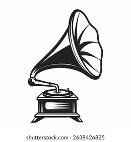 World music day Vintage gramophone doodle illustration antique audio design. Elegant hand-drawn gramophone icon with horn speaker. Ideal for antique music-themed designs or posters isolated on white.