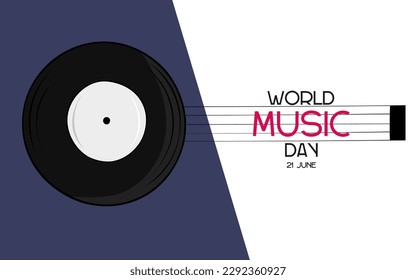 World Music Day with vinyl disc vector. Music Day Poster, June 21st.