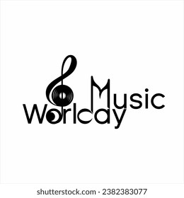 World music day word design with treble clef elements.