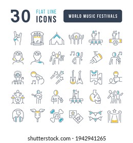 Festivales Mundiales de Música. Colección de iconos perfectamente delgados para el diseño web, aplicación y los proyectos más modernos. El kit de carteles de la categoría Vacaciones.