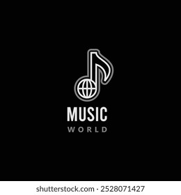 Vector del logotipo de la música del mundo, icono de la música del mundo, logotipo de la música del mundo en fondo negro