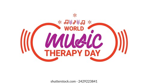 World Music Therapy Day text handwritten calligraphy typography. Great for celebrating the healing power of music and the great outdoors. Vector Illustration