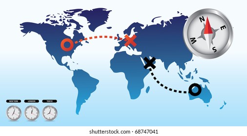 world nap with compass and clocks illustration