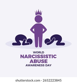 World Narcissistic Abuse Awareness Day poster vector illustration. Humiliated bowing person symbol. Egotistical guy with a crown icon. Template for background, banner, card. June 1. Important day