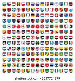 World national flags collection. Official country signs, symbols, button, and emblems. International flag symbol for lessons and knowledge in world education