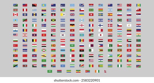 World national flags. Official country signs, europe emblems, asia and america countries flags.