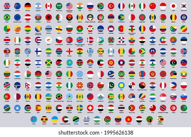 Banderas redondas nacionales mundiales. Banderas de países de Europa, américa y asia, ilustraciones nacionales redondeadas de vectores. emblemas de los países del mundo. emblema nacional, asia estatal internacional y estados unidos