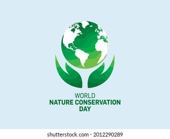 World Nature Conservation Day concept. Green World Map vector illustration isolated on white background. Green Planet Earth Day or Environment day Concept. World Forestry Day.