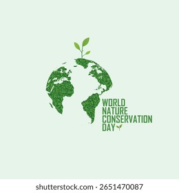 World Nature Conservation Day concept. Green World Map- 3D tree or forest shape of world map, Green Planet Earth Day or Environment day Concept. World Forestry Day.