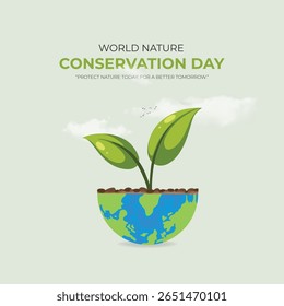 World Nature Conservation Day concept. Green World Map- 3D tree or forest shape of world map, Green Planet Earth Day or Environment day Concept. World Forestry Day.