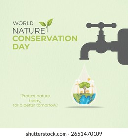 World Nature Conservation Day concept. Green World Map- 3D tree or forest shape of world map, Green Planet Earth Day or Environment day Concept. World Forestry Day.