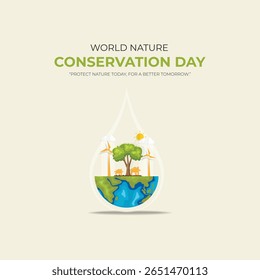 World Nature Conservation Day concept. Green World Map- 3D tree or forest shape of world map, Green Planet Earth Day or Environment day Concept. World Forestry Day.