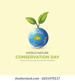 World Nature Conservation Day concept. Green World Map- 3D tree or forest shape of world map, Green Planet Earth Day or Environment day Concept. World Forestry Day.