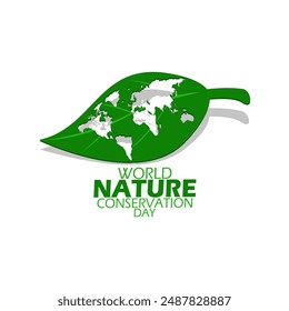 World Nature Conservation Day event nature banner. A damaged and perforated leaf in the shape of a world map on white background to commemorate on July 28th