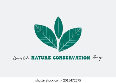 World Nature Conservation Day With Green Leaves Vector Illustration. Nature Conservation Day Celebration 