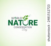 World Nature Conservation Day typography logo lettering vector illustration,  emphasizing the importance of saving our planet on World Environment Day, Earth Day, and combating climate change.