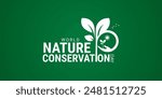 World Nature Conservation Day typography logo lettering vector illustration,  emphasizing the importance of saving our planet on World Environment Day, Earth Day, and combating climate change.