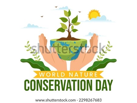 World Nature Conservation Day Vector Illustration with World Map, Tree and Eco Friendly Ecology in Flat Cartoon Hand Drawn Landing Page Templates