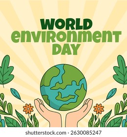 World nature day celebration vector with hand and plant art for social media post design	
