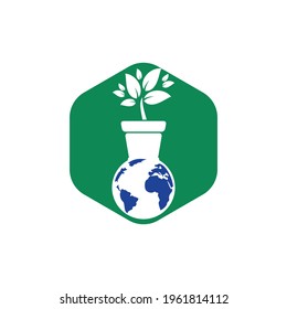World Nature eco logo template. Globe and flower pot icon vector design.