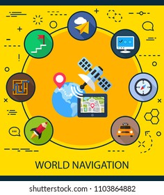 World navigation flat icons concept. Vector illustration. Element template for design.