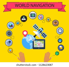 World navigation flat icons concept. Vector illustration. Element template for design.