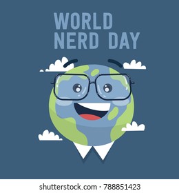 world nerd day earth vector with glasses