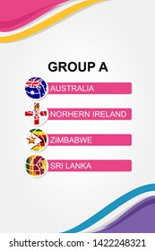 World Netball 2019 Group A. Australia, Northern Ireland, Zimbabwe, and Sri Lanka flag set. Vector illustration