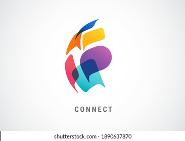 world network, communication and connect people concept logo design with abstract colorful speech bubbles 