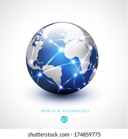 World network communication and technology isolated white background, vector illustration
