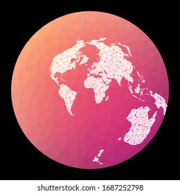 World network map in Airy's minimum-error azimuthal projection. A wired globe on a geometric low-poly background, showcasing a stunning vector illustration.