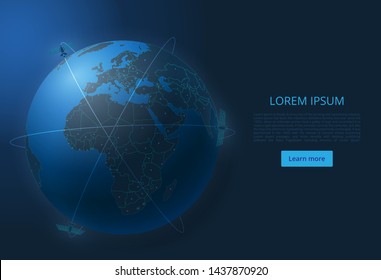 World network map. Vector image of a global map with lights in the form of cities of the world or population density consisting of points and figures in the form of stars and space. Easy to edit