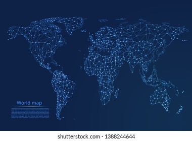 World network map. Vector low-poly image of a global map with lights in the form of cities or population density, consisting of points and shapes in the form of stars and space.