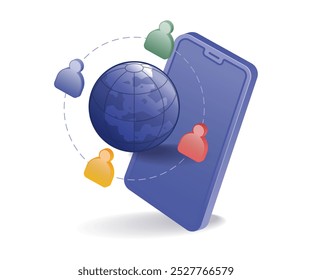 World network smartphone isometric illustration