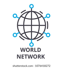world network thin line icon, sign, symbol, illustation, linear concept, vector 