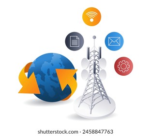 World Network Tower Infografiken flache isometrische 3D-Illustration