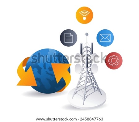 World network tower infographics flat isometric 3d illustration
