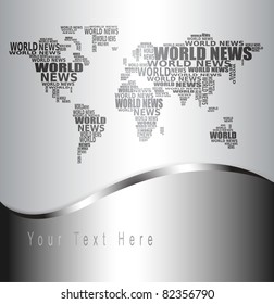 World news concept. Abstract world map made from World news words. Vector.