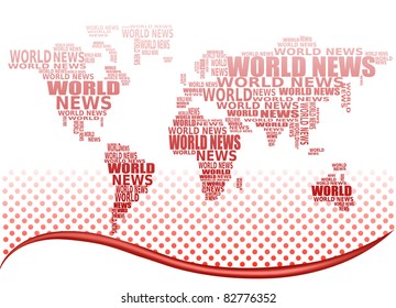 World news concept. Abstract world map made from World news words. Vector.