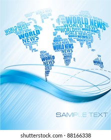 World news concept. Abstract world map made from World news words. Vector illustration.