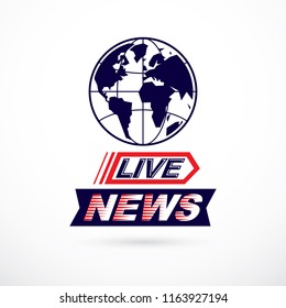 World news concept, vector globe illustration. Journalism theme, live news.