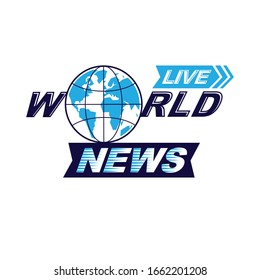 World news conceptual logo, vector globe illustration. Journalism concept.