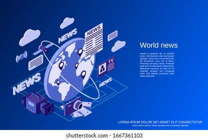 World news flat isometric vector concept illustration