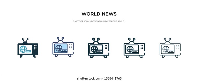 world news icon in different style vector illustration. two colored and black world news vector icons designed in filled, outline, line and stroke style can be used for web, mobile, ui