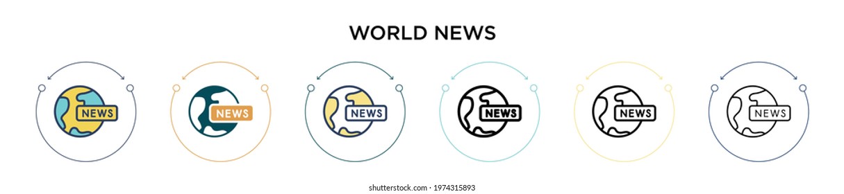 World news icon in filled, thin line, outline and stroke style. Vector illustration of two colored and black world news vector icons designs can be used for mobile, ui, web