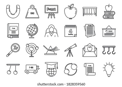 World Newtons day icons set. Outline set of world Newtons day vector icons for web design isolated on white background