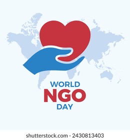 World NGO Day poster vector illustration. Heart in the palm of your hand symbol. Suitable for card, background, banner. Non-Governmental Organizations icon. February 27 every year. Important day