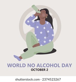 World No Alcohol Day. African American woman drinks alcohol